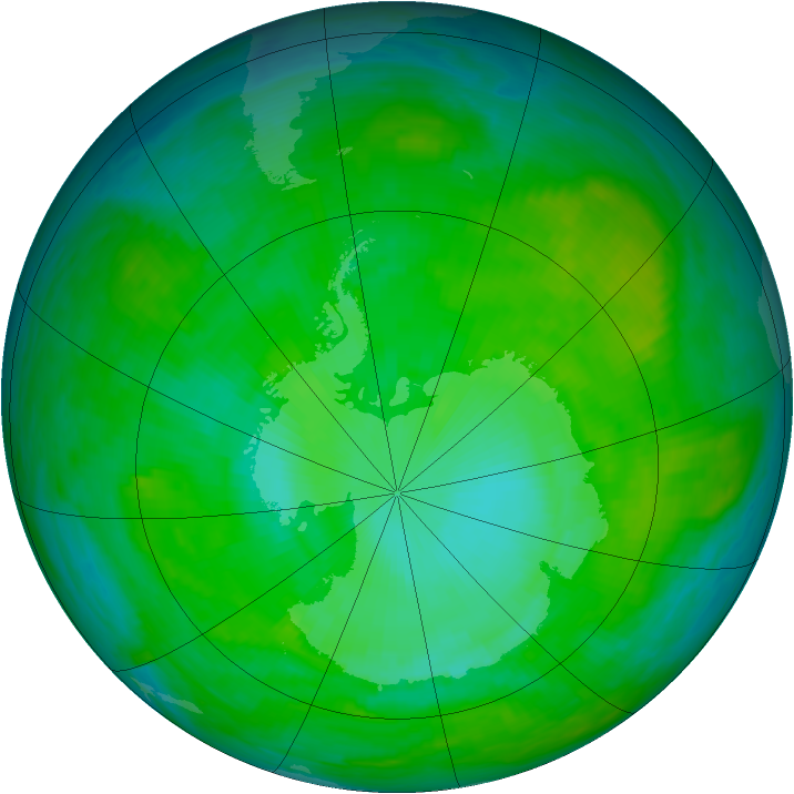 Antarctic ozone map for 31 December 1989